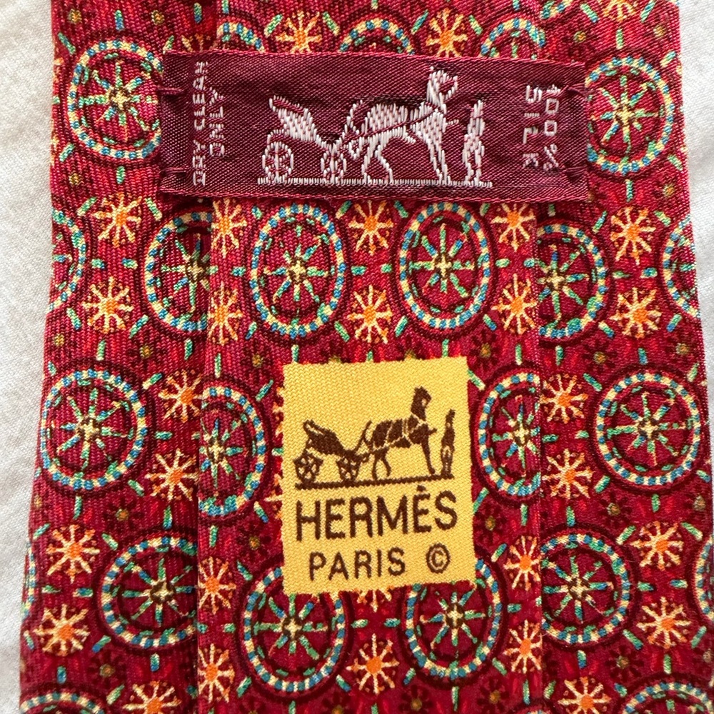 Hermes Red and Orange Silk Tie